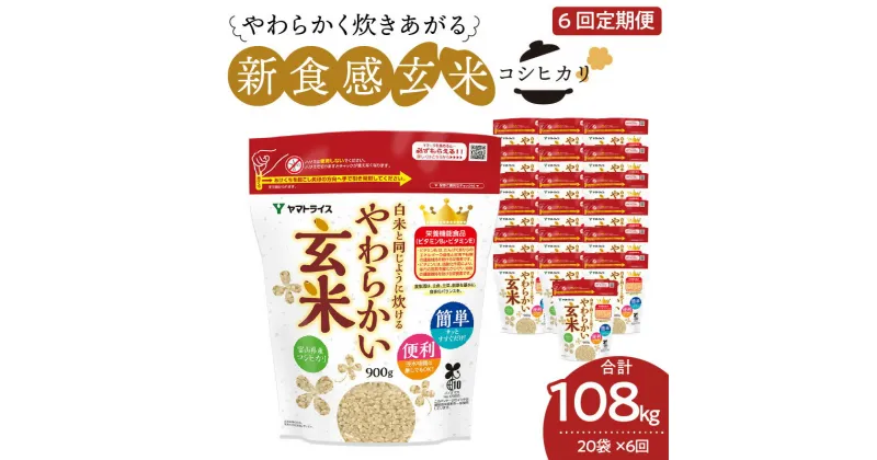 【ふるさと納税】玄米 定期便 6ヶ月 18kg（900g×20袋） 富山県産コシヒカリ 白米と同じように炊けるやわらかい玄米 安心安全なヤマトライス