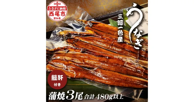 【ふるさと納税】三河一色うなぎ【蒲焼3尾（合計480g以上）】鰻肝付き F011-24【冷凍便】 蒲焼き 惣菜 国産うなぎ ウナギ 鰻 愛知県産 西尾市産 西尾一色産 タレ付き たれセット かば焼き MB