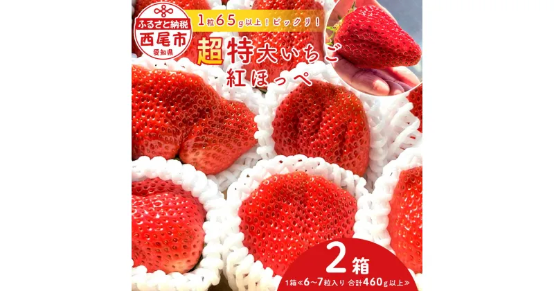 【ふるさと納税】超特大いちご (紅ほっぺ) 460g以上 (6～7粒、1粒65g以上) ×2箱 O043【発送期間：2024年12月1日～2025年3月10日】【冷蔵便】/ 果物 フルーツ 愛知県産 西尾産 国産 イチゴ いちご 苺 食品 紅ほっぺいちご 大きい 大粒 大玉 超特大 2箱 MB