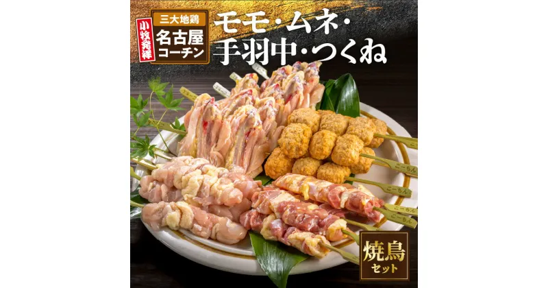 【ふるさと納税】名古屋コーチン やきとり 4種 20本 セット もも むね 手羽中 つくね 各5本 食べ比べ 日本三大 地鶏 鶏肉 濃厚 旨味 歯ごたえ 串 タレ付き 食品 食べ物 おつまみ おかず バーベキュー アウトドア お取り寄せ グルメ 送料無料 国産 冷凍 愛知県 小牧市