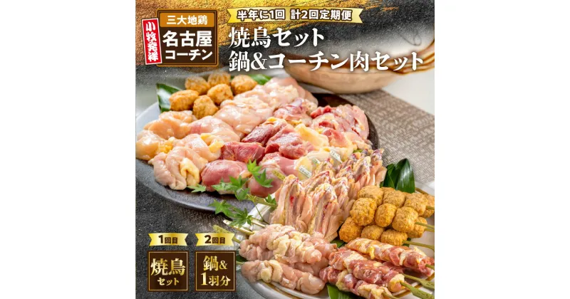 【ふるさと納税】名古屋コーチン焼鳥 名古屋コーチン鍋 名古屋コーチン1羽分 セット 2回 定期便 半年に1回 日本三大地鶏 地鶏 鶏 鶏肉 もも肉 焼き鳥 肉団子 スープ 鍋 鶏鍋 スープ付き 食感 コク 旨み 料理 冷凍 お取り寄せ お取り寄せグルメ 食品 愛知県 小牧市 送料無料