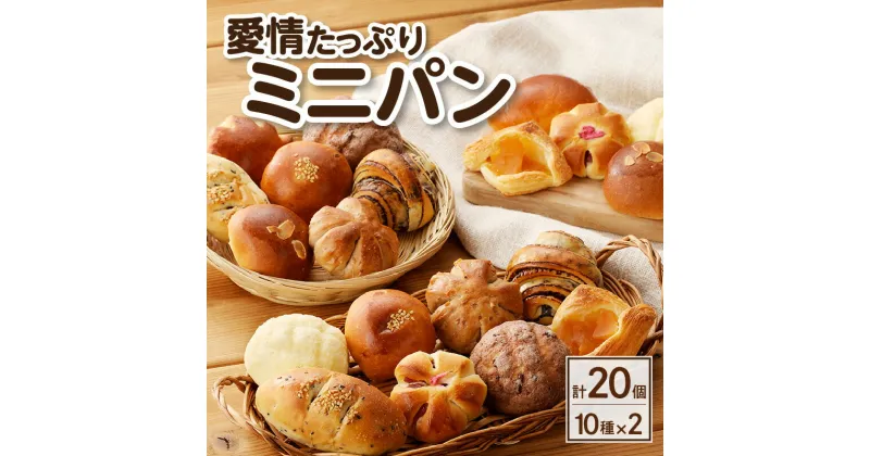 【ふるさと納税】愛情たっぷりミニパン【計20個（10種類 各2個）】 パン 食べ比べ 詰め合わせ セット 冷凍 長期保存 あんぱん チョコパン クリームパン メロンパン チョコメロンパン チョコロール クルミパン さつま芋パン 紫芋パン リンゴデニッシュ 朝食 お取寄せ 送料無料