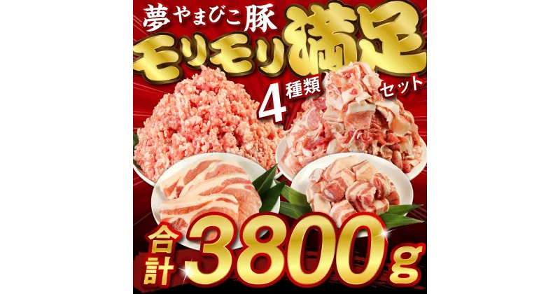 【ふるさと納税】豚肉 合計 3.8kg ( 3800g )「やまびこ豚」モリモリ満足セット ( 豚小間切 2kg 豚ミンチ 1kg 豚ロースカツ 500g 豚バラ角切 300g ) 豚肉 小分け 真空パック 豚バラ 豚こま 豚 小間切れ しゃぶしゃぶ 冷凍 送料無料