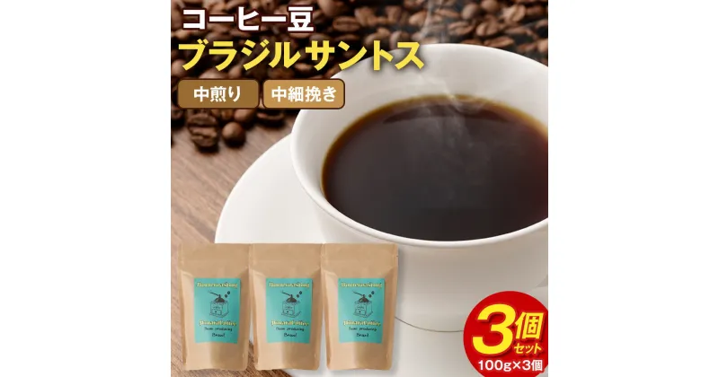 【ふるさと納税】コーヒー豆 3個セット (100g×3個) 合計300g ブラジル サントス 中煎り 中細挽き ミディアムロースト ギフトBOX付き コーヒー 珈琲 自家焙煎 ひなた珈琲 幸田町 送料無料