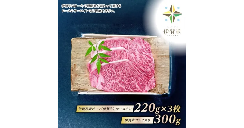 【ふるさと納税】【伊賀忍者ビーフ】伊賀牛　希少な伊賀牛　サーロイン220g×3枚、伊賀米コシヒカリ : 300gセット　ほどける肉質　霜降り肉　こだわりのお米　[0537]5-い